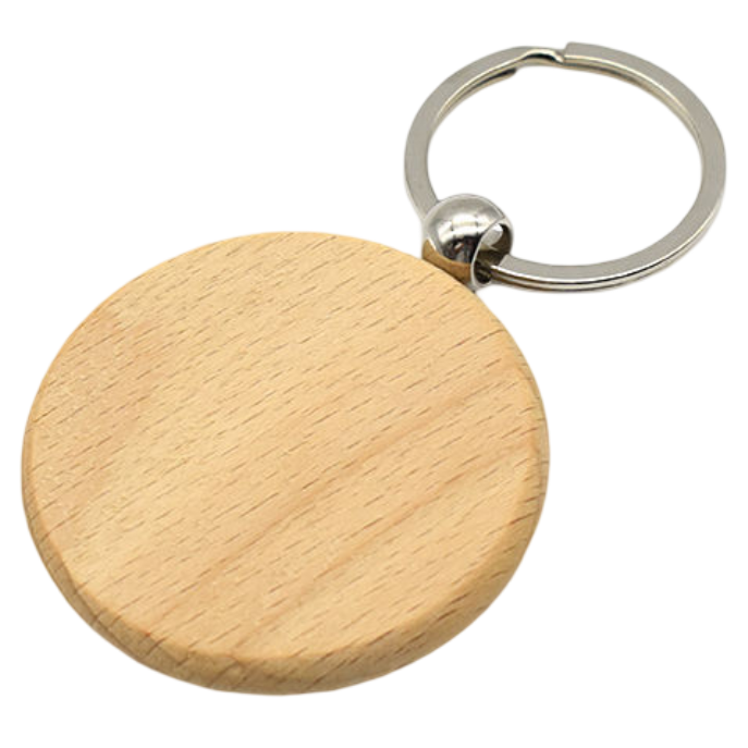 Wooden keychain with a metal ring