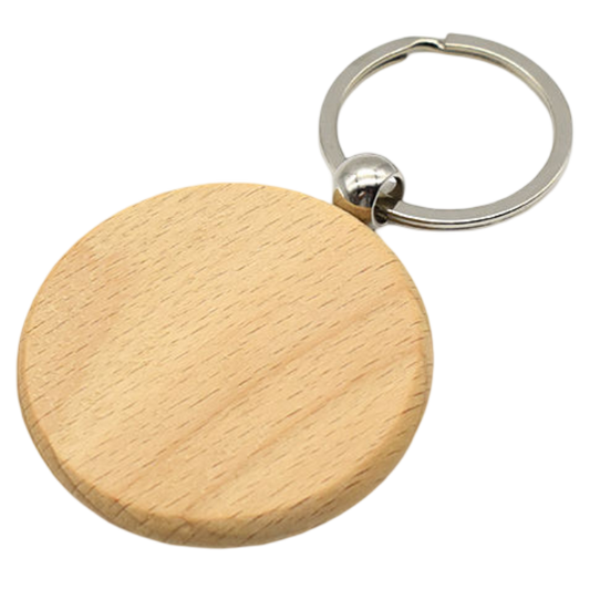 Wooden keychain with a metal ring