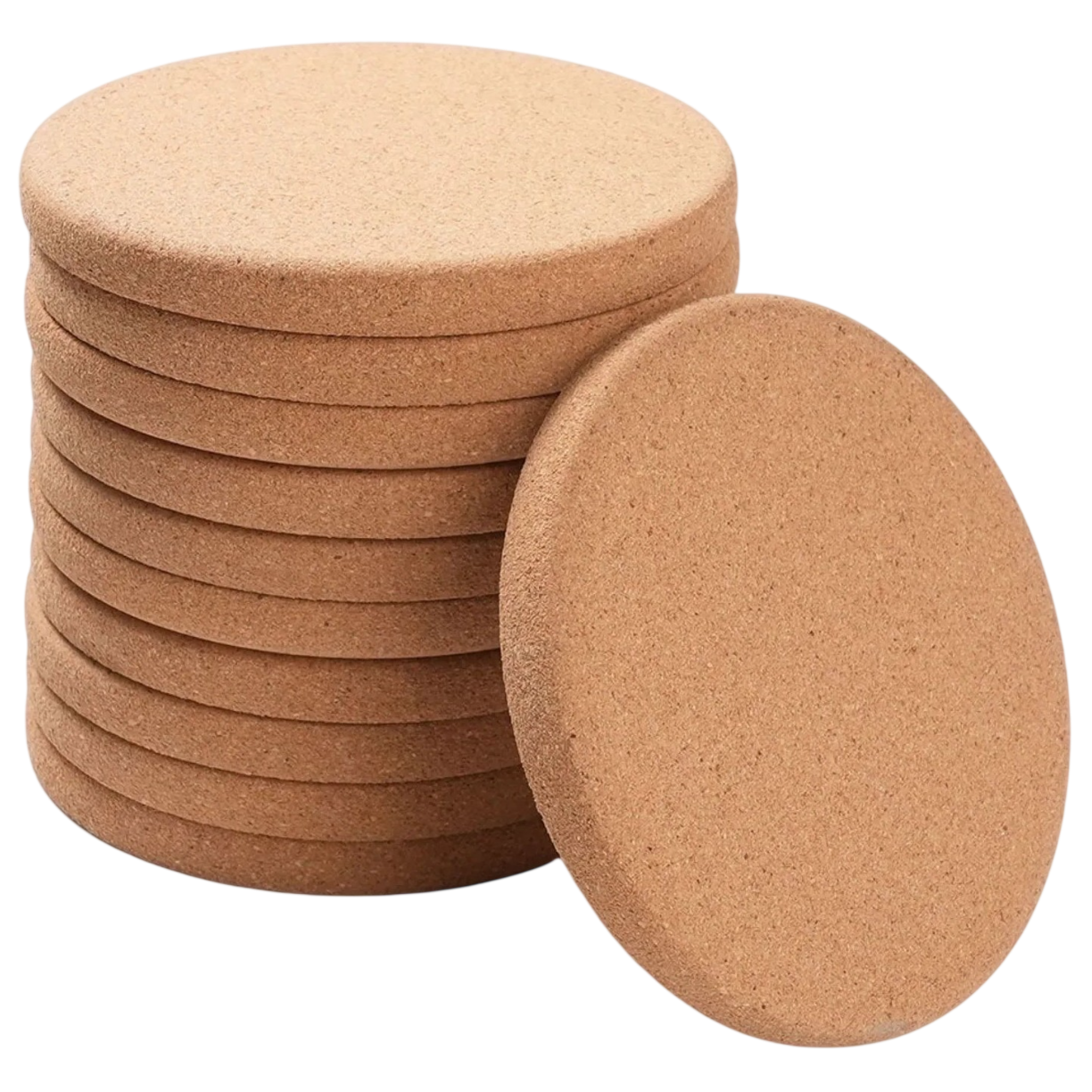 Stack of cork coasters on a white background