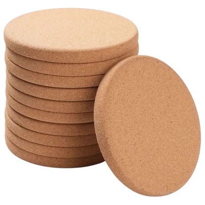 Stack of cork coasters on a white background