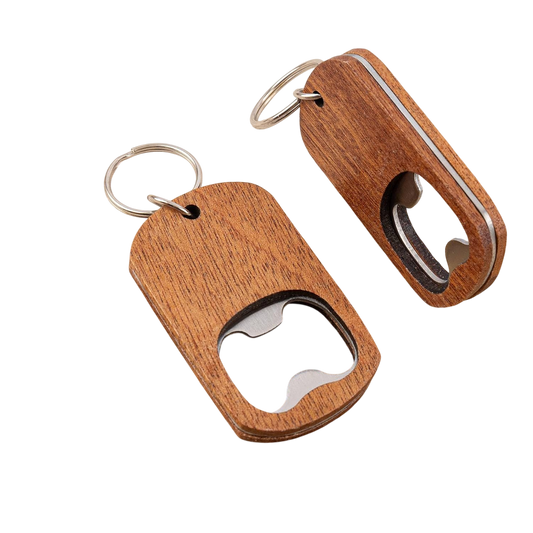 Wooden Keychain Openers with Custom Engraving – Laser Engraved Wooden Keychain Openers