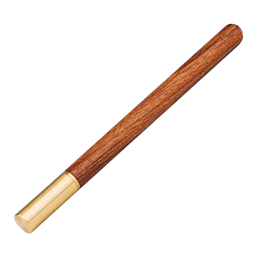 Wooden stick with gold cap on a white background